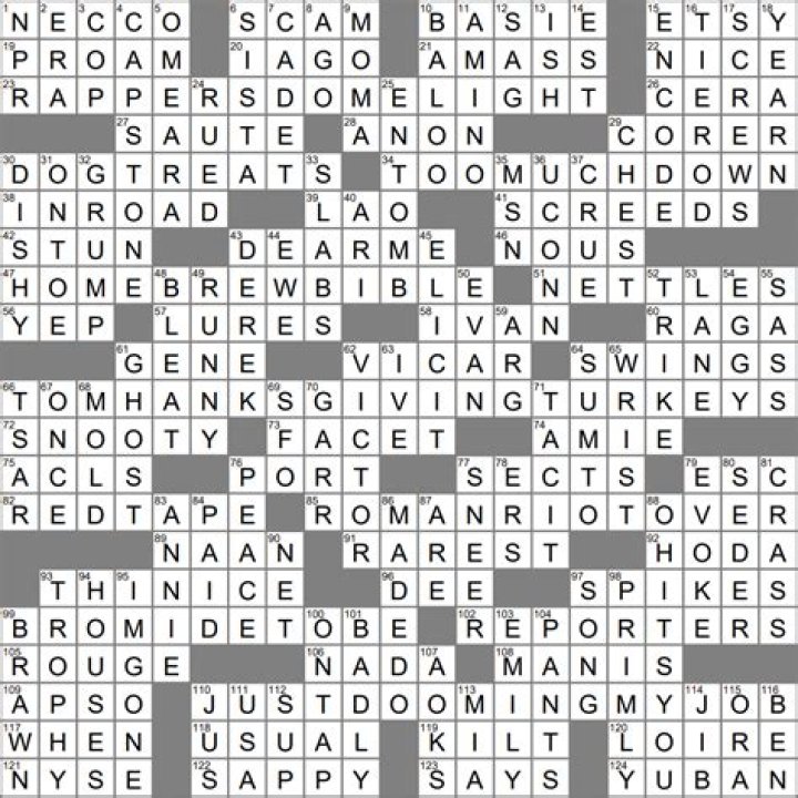 With 40-Across, 'Got any showbiz magazines?' 'Regrettably, we're ...' NYT Crossword Clue Answer ·